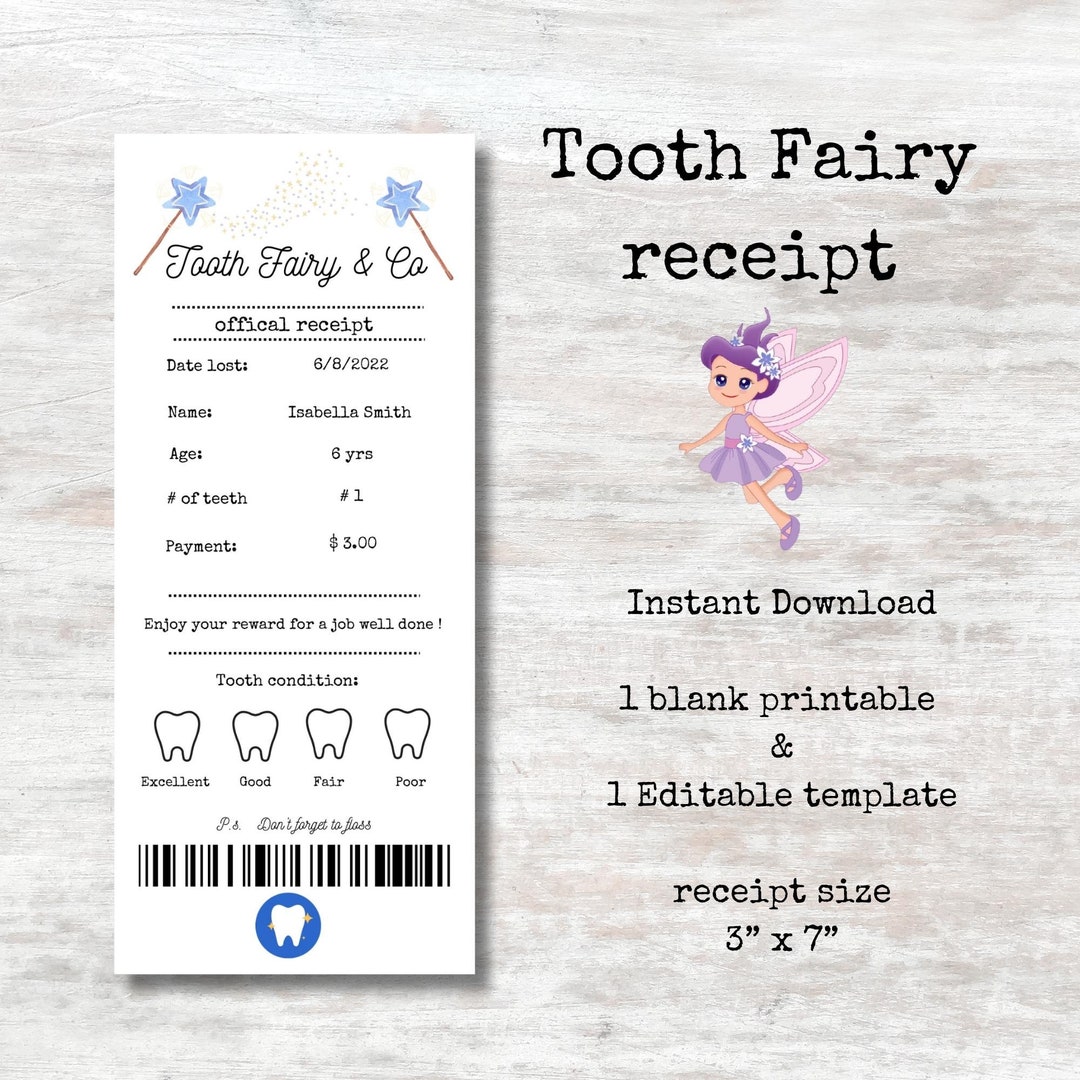 Printable Letter Tooth Fairy Receipt Editable Tooth Fairy Receipt