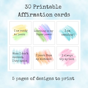 Tarjetas de afirmación, afirmación de estudiantes, afirmaciones para el aula, citas positivas para la escuela, notas para la lonchera, tarjeta de afirmación imprimible, mente en crecimiento