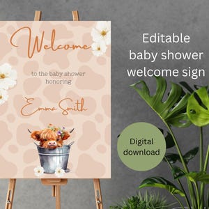 Boho cow Baby shower welcome sign boho cow party sign printable welcome sign baby shower sign editable cow print sign