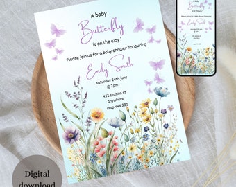 baby shower butterfly invite printable baby shower floral invitation our little butterfly purple baby shower invitation editable