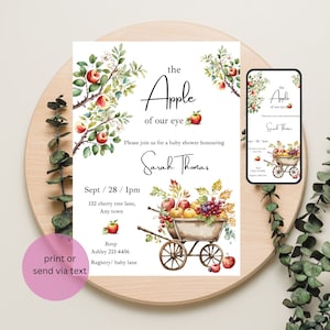 Apple Baby shower invitation editable baby shower invitation the apple of our eye baby shower invite autumn theme shower apple