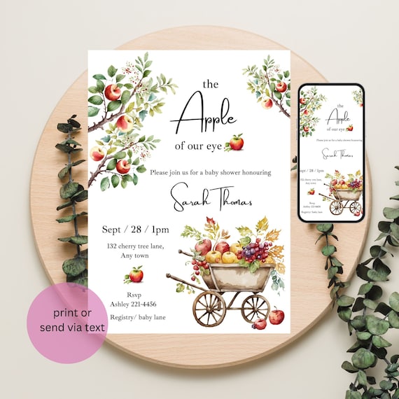 Apple Baby shower invitation editable baby shower invitation the apple of our eye baby shower invite autumn theme shower apple