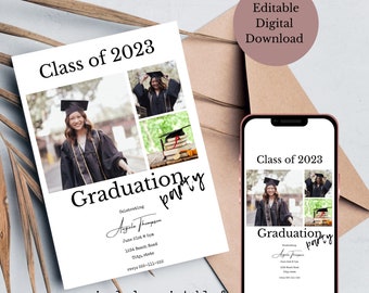 Modern Graduation invitation, phone invitation, graduation party, grad party, printable invitation, editable template, text message invite