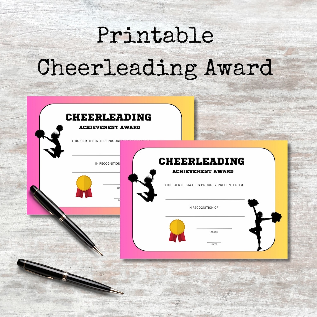 Cheer Award Printable Cheerleading Certificate Sports Award Etsy