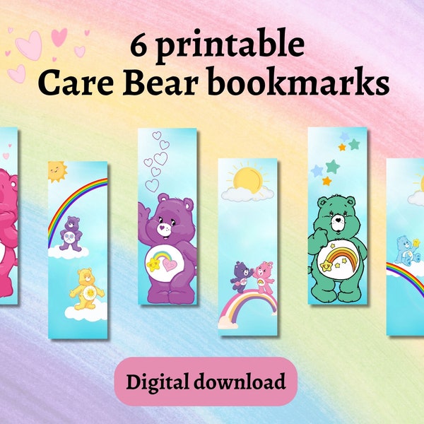 Printable bookmarks Care bear bookmark cute bookmark for kids bookmark for girl  care bear birthday party care bear party favour