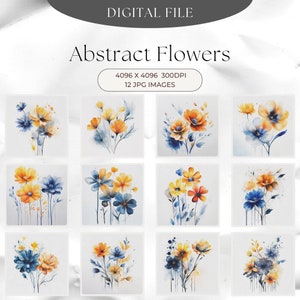 Abstract Flowers Clipart,  Flowers Print,  Watercolor clipart, 12 High Quality JPGs, Digital download, Paper craft, junk journals, Decoupage