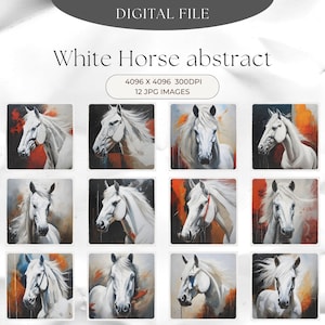 Arte abstracto de la pared del caballo blanco, arte clipa, descarga digital, creación de tarjetas, clip art, artesanía de papel digital, poderoso emocional, edificante, amor