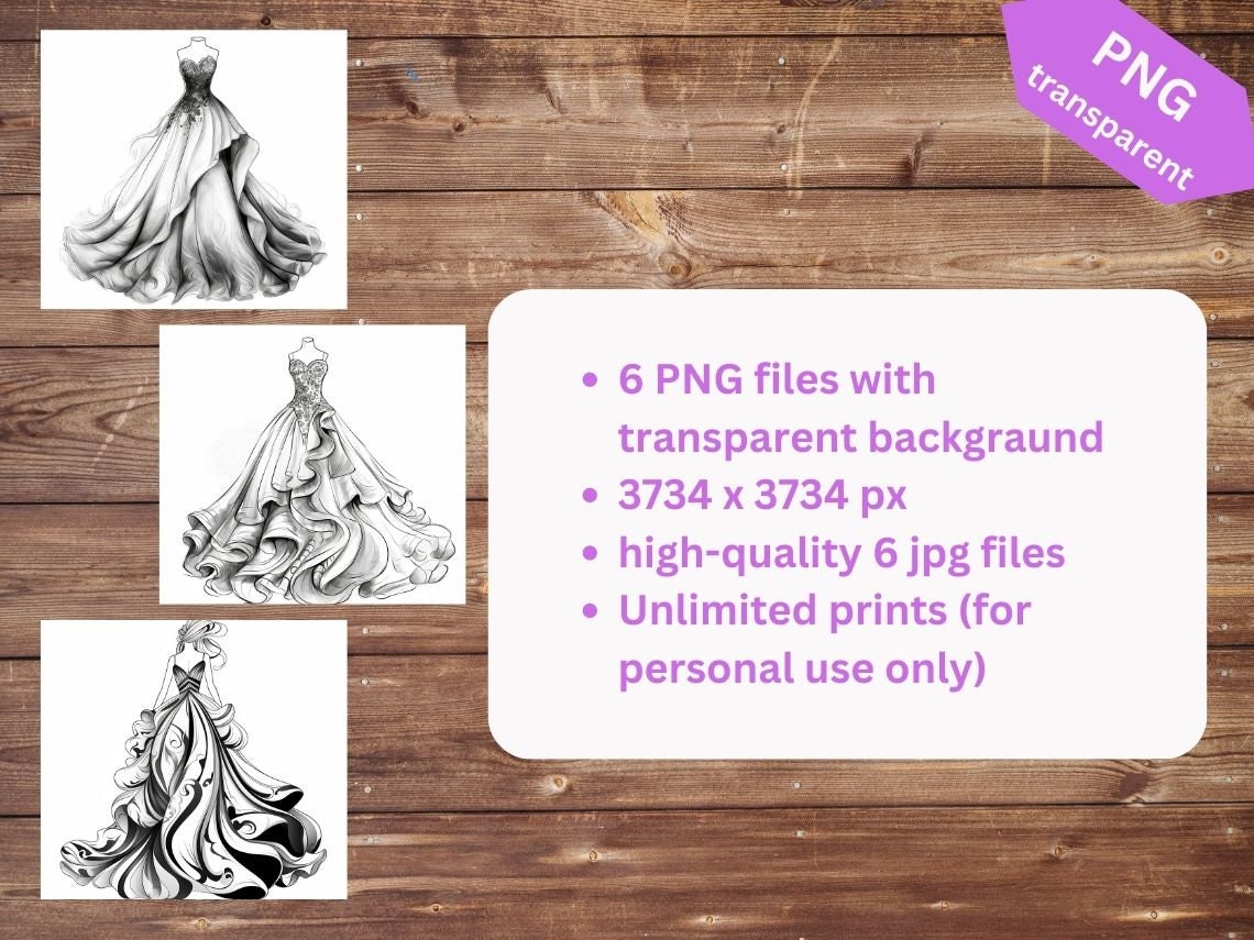 6 Wedding Dress Elegant Dress Coloring Pages Coloring Page - Etsy
