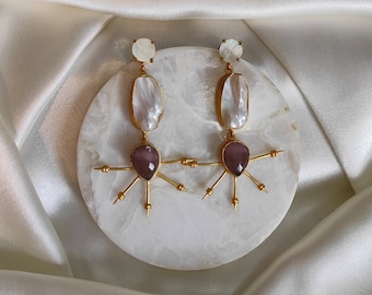 Dangle Earrings Baroque Pearl Earrings Raw Crystal Earrings Gemstone Earrings personalized gifts Gift for Daughter Aunt Gift for her