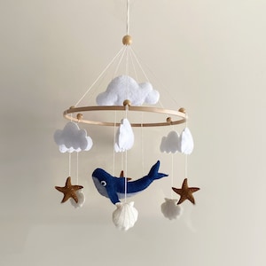 Whale Baby Mobile Ocean Baby Mobile Sea Shell and Starfish, Boho Baby Decor Ocean baby Crib Decor Unisex Baby Gift