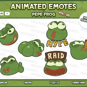 Animated PEPE FROG Emotes VOL.03 - Twitch, Discord, Youtube, Slack (Digital Download)