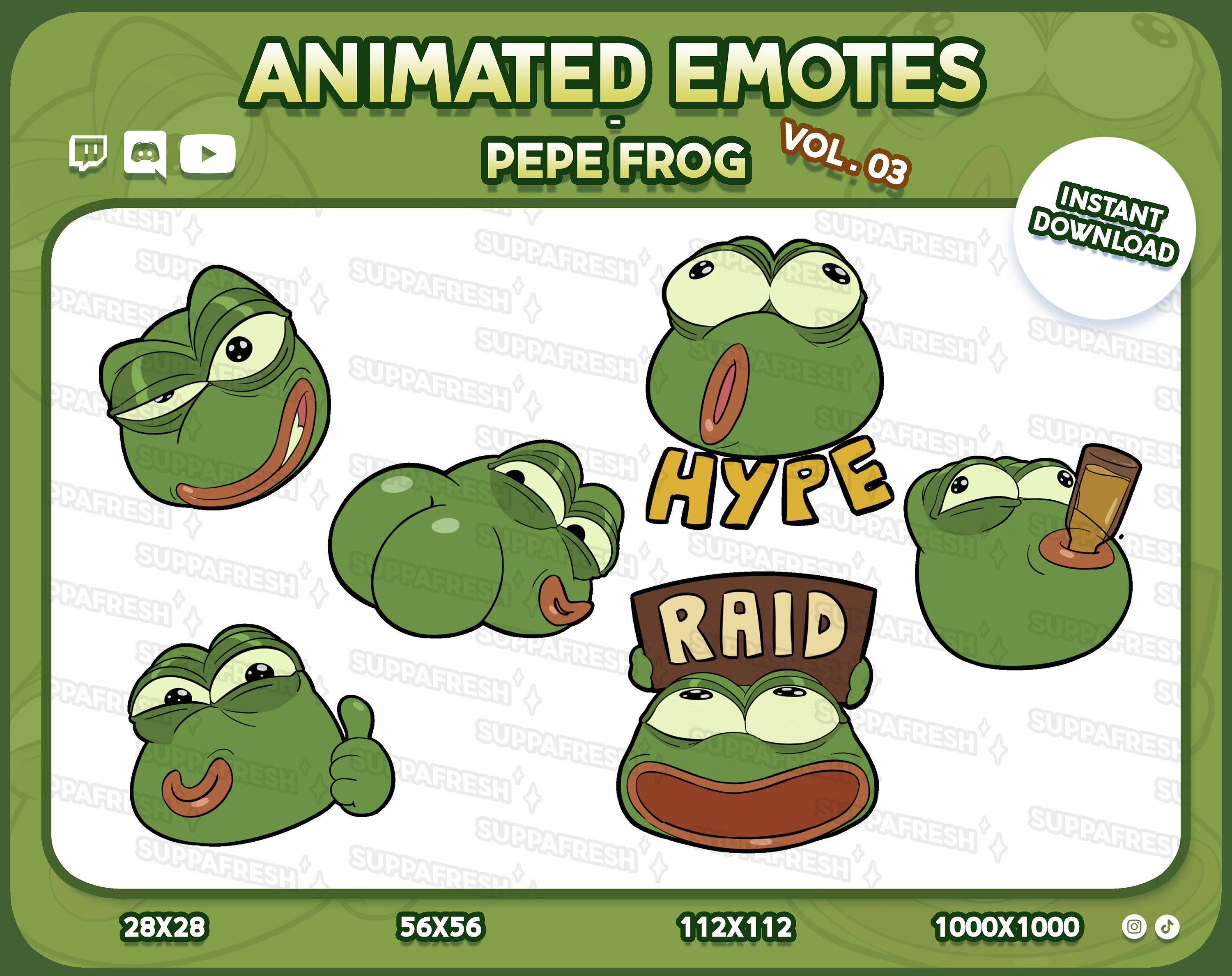 Hyper Emote Animated PEPE FROG Emotes VOL.03 - Twitch, Discord, Youtube, Slack ...