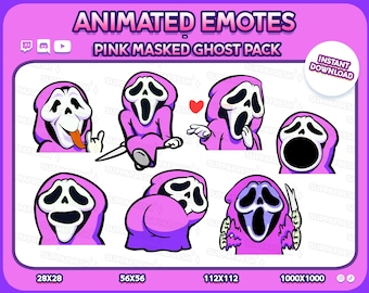 7x Animated Pink Masked Ghost Chibi Pack of Emotes: Twitch, Discord, YouTube (Digital Download)