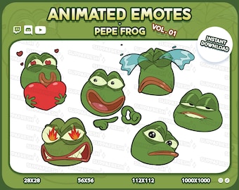 Animated Pepe Frog Emotes Vol.01: Twitch, Discord, Youtube, Slack (Digital Download)