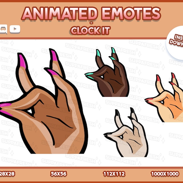 4 émoticônes animées Clock it Tap Fingers : Twitch, Discord, YouTube (téléchargement numérique)