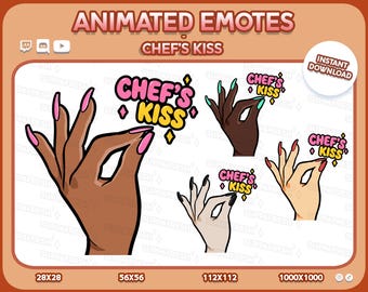 4 emotes animés Kiss Tap Fingers du chef : Twitch, Discord, YouTube (téléchargement numérique)