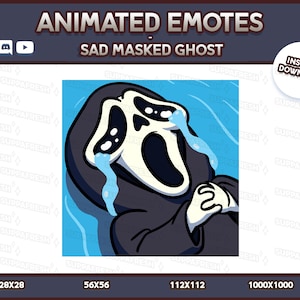 Animated Sad Masked Ghost Emote: Chibi Twitch, Discord, YouTube (Digital Download)