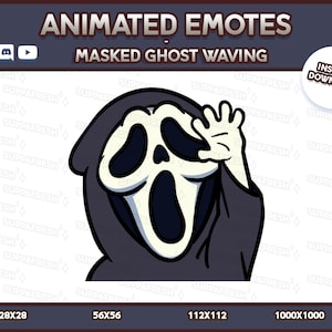 Emote animado de fantasma mascarado chibi acenando: Twitch, Discord, YouTube (Download digital)