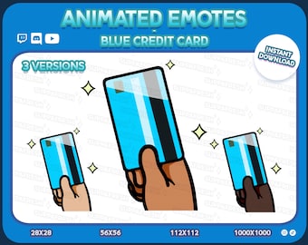 3x Animated Blue Credit Card Pay now Emote: Twitch, Discord, YouTube (Digital Download)