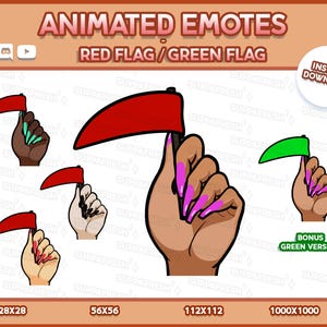 4x Emote divertenti animate con bandiera rossa e bandiera verde: Twitch, Discord, YouTube (Download digitale)