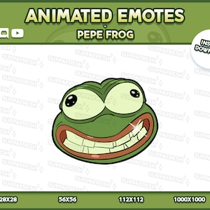 Animated PEPE FROG Emotes High Quality &quot;SMILE&quot; - Twitch, Discord, Youtube, Slack - Digital drawn