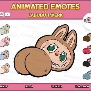 Animated LABUBU Twerking Emotes: 9 Colors for Twitch, Discord, YouTube (GIF & PNG Digital Download)