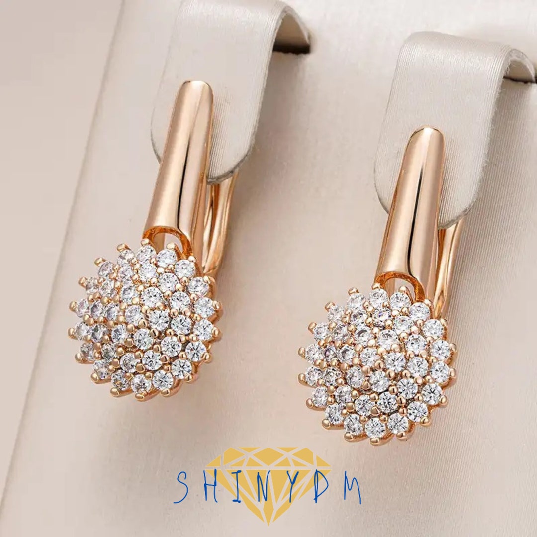 Exquisite Crystal Ball Earring Elegant Rose Gold Sparkling Zircon