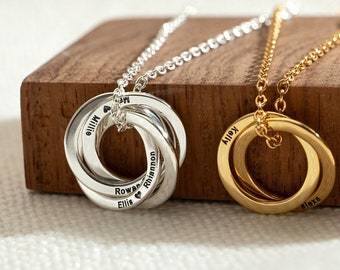 Personalized Circle Necklace Gold, Interlocking Circle Necklace, Engraved Ring Necklace, Family Necklace For Mom,Gift For Grandma/Wife/Nanny