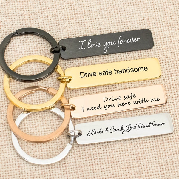 Personalized Keychain For Men, Engraved Bar Keyring, Drive Safe Keychain, Metal Rectangle Keychain, Fathers Day Gift, Boyfriend/Friend/Daddy