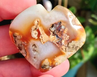 Fabulous QUALITY Mixed Flower Agate Heart with Green Quartz! Flower Agate Heart. Flower Agate. Agate Heart. Red Flower Agate Heart.