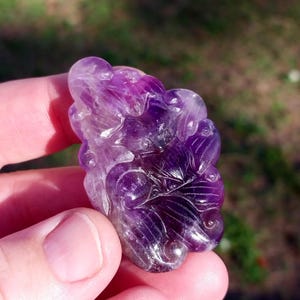Handmade Purple Amethyst 9 Tails Fox. Amethyst Fox Carving. Amethyst Fox. Purple Amethyst Medallion. Nine Tails Fox. Amethyst Carving.