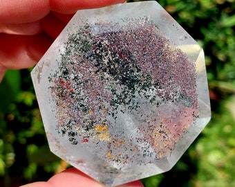 Large Top Quality Lodolite Garden Quartz Diamond Freeform With Stand! Purple Lodolite. Lodolite Freeform. Ghost Quartz. Diamond Freeform.