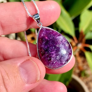Amazing Gemmy Purple Mica S925 Inlay Pendant Necklace! Mica Necklace. Mica Crystal Necklace.  Crystal Pendant Necklace. Purple Mica Cabochon