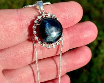 Fantastic Pietersite Inlay S925 Pendant Necklace! Pietersite Necklace! Namibian Pietersite. Blue and Silver Pietersite. Pietersite Jewelry.