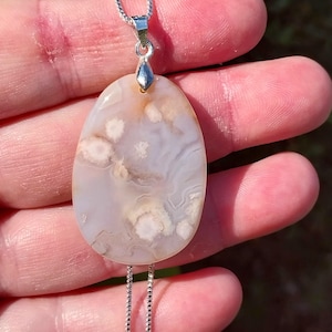 Charming Flower Agate S925 Pendant and Necklace! Flower Agate Necklace. Crystal Pendant Necklace. Agate Necklace. Agate Pendant Necklace.