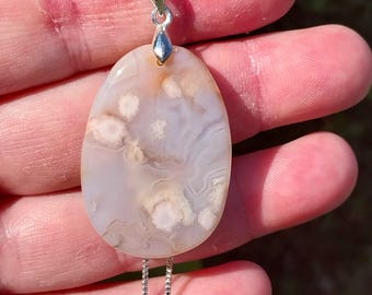 Charming Flower Agate S925 Pendant and Necklace! Flower Agate Necklace. Crystal Pendant Necklace. Agate Necklace. Agate Pendant Necklace.
