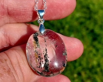 Lovely Mixed Green Lodolite Garden Quartz S925 Pendant and Necklace. Phantom Quartz. Ghost Quartz. Fairy Quartz. Lodolite Jewelry.