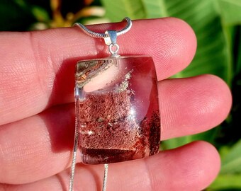Clear Stunning Lodolite Garden Quartz S925 Pendant and Necklace. Phantom Quartz. Ghost Quartz. Shamanic Quartz. Lodolite Jewelry.