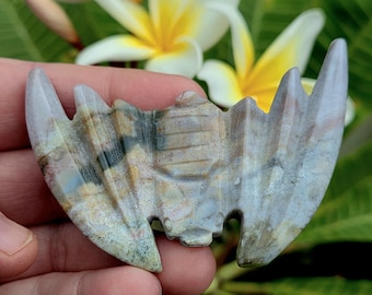 Pastel Ocean Jasper Bat Carving. Jasper Bat. Ocean Jasper. Ocean Jasper Bat. Jasper Animal. Crystal Bat. Blue Ocean Jasper Bat. Flying Bat.
