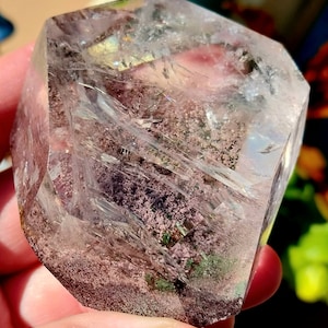 Large Very Clear 2 Sided Purple Lodolite Garden Quartz and Rainbow Quartz Freeform. Purple Lodolite. Lodolite Freeform. Ghost Quartz.
