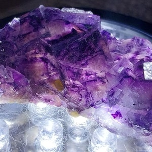 UV Reactive. Unique High Quality Phantom Purple Vein Cubic Fluorite With Sugar Druzy! Inner Mongolia, China. Yindu Mine. Phantom Fluorite.