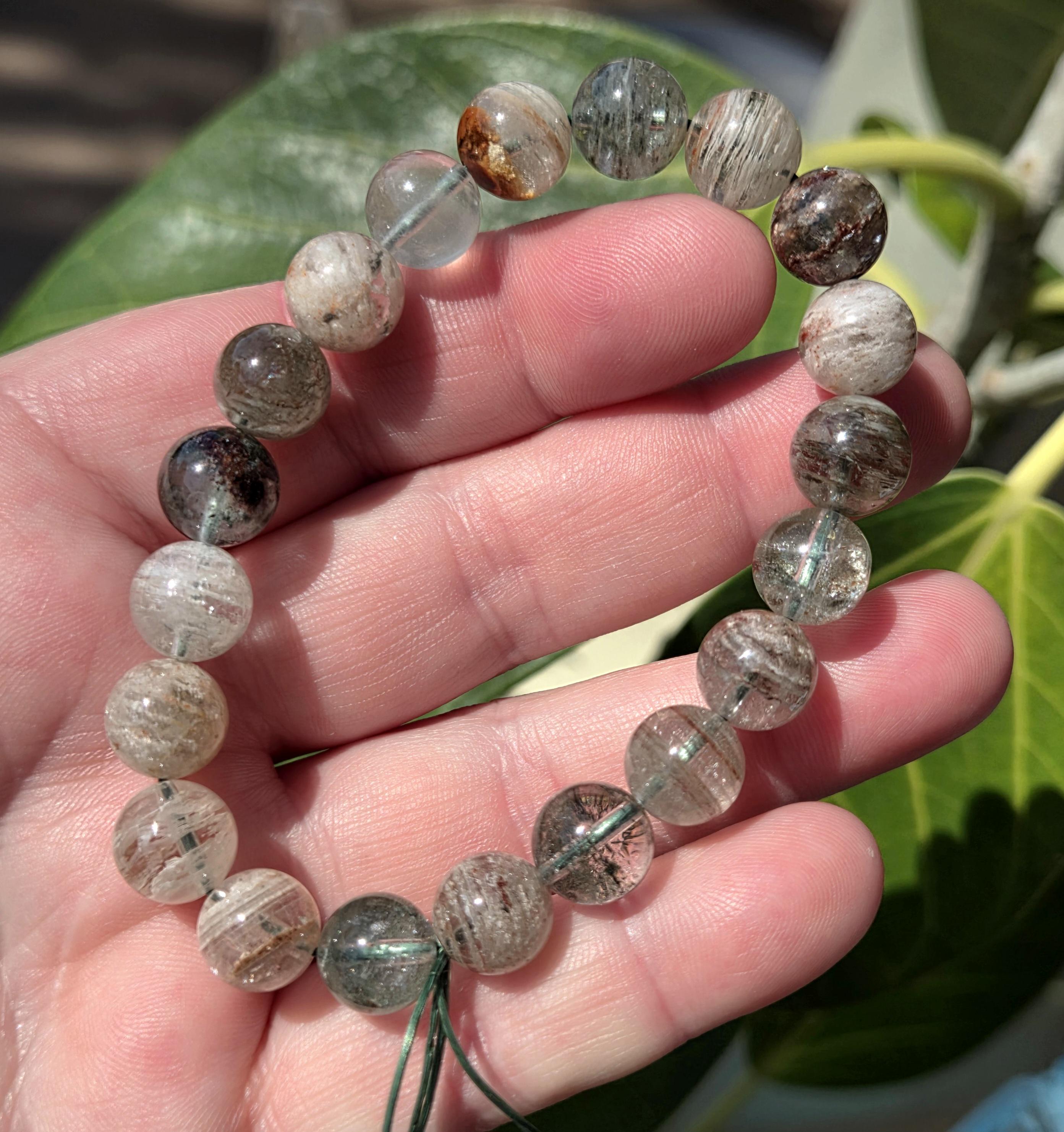 10 Mm High Quality Garden Quartz Bracelet. Lodolite Quartz