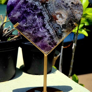 Large Amazing Crazy Lace Agate Purple Amethyst Heart Freeform With Stand! Mexico Agate. Purple Amethyst Heart. Crystal Heart Freeform.