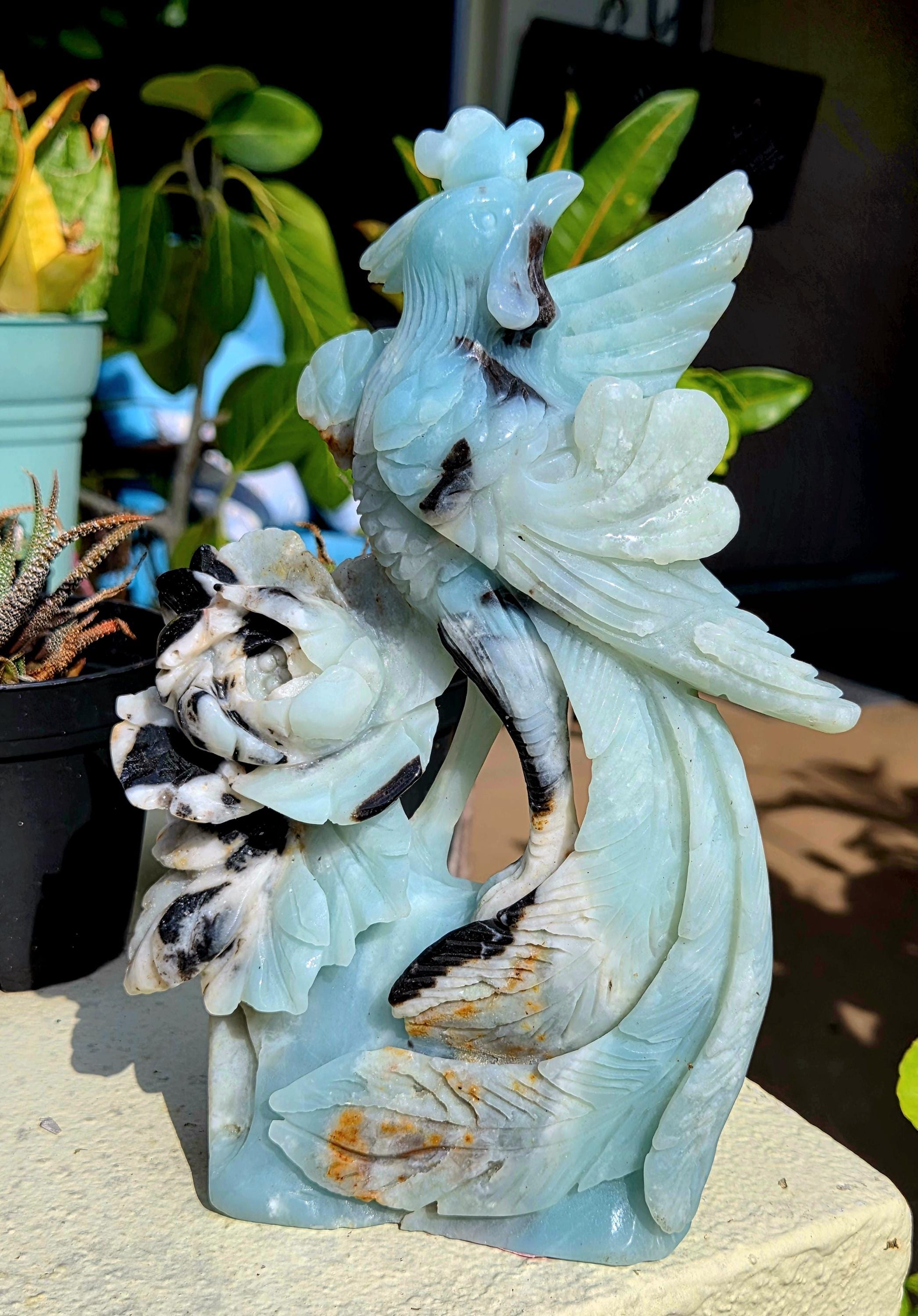 国産アマゾンストーン Fantastic Amazonite Phoenix Statement Piece. Crystal Bird