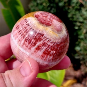 57 mm Red Calcite Sphere! Banded Calcite. Pork Stone Sphere. Red Banded Calcite. Banded Calcite Sphere. Crystal Sphere.