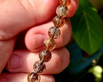 7.5 mm Amazing Black and Copper Rutile Beaded Bracelet! Copper Rutile. Rutile Jewelry. Rutile Crystal.  Rutilated Copper Bracelet.