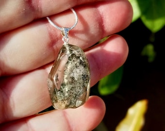 Lovely Mixed Green Lodolite Garden Quartz S925 Pendant and Necklace. Phantom Quartz. Ghost Quartz. Fairy Quartz. Lodolite Jewelry.