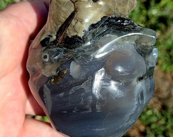 Lovely UV Reactive Volcano Agate Human Heart! Agate Heart. Volcano Agate Heart. Crystal Heart. UV Reactive Crystal. Banded Agate Heart.