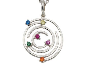 Silver spiral rainbow spiral necklace with precious stones - colorful necklace - gift for her - minimalist charm - handmade jewelry - dainty