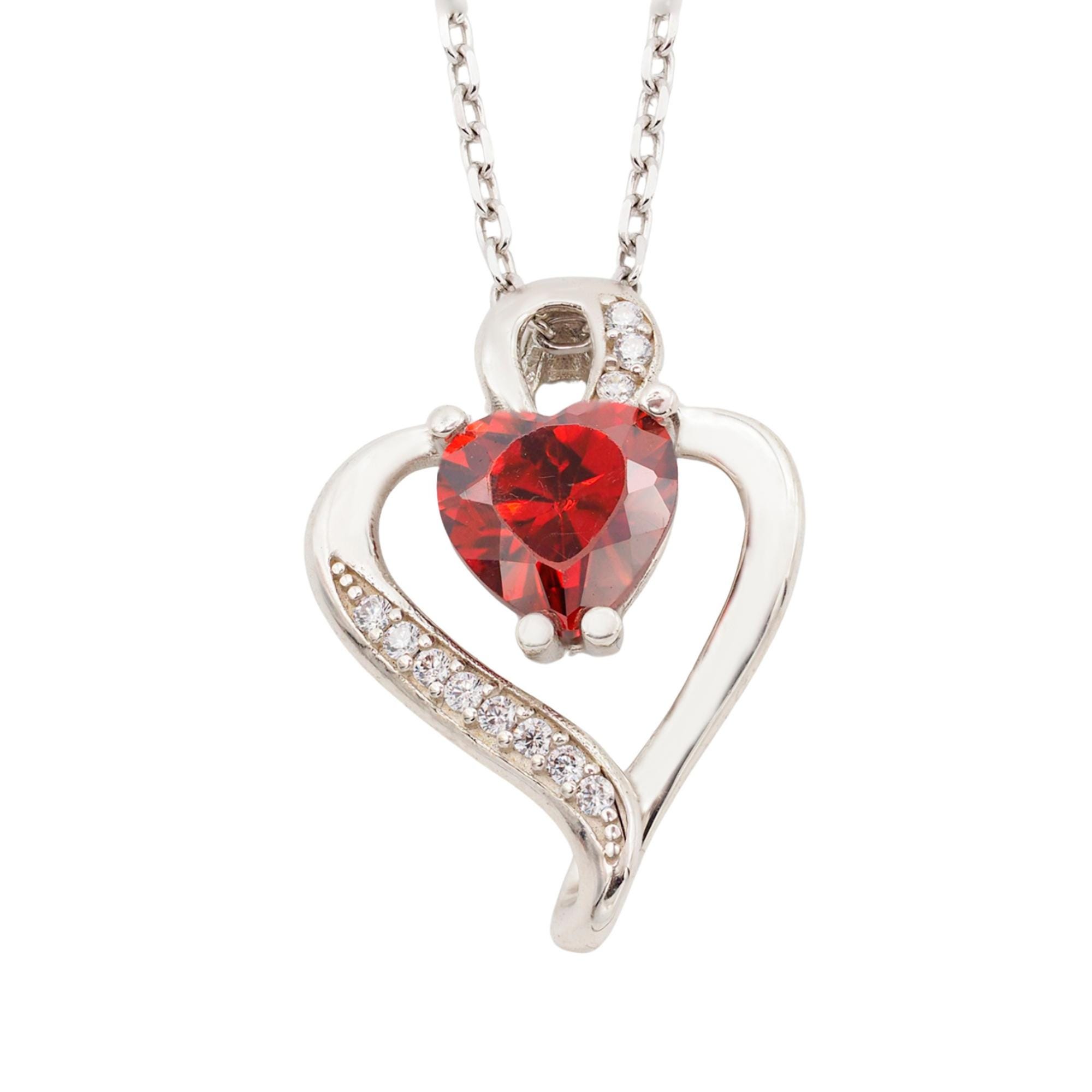 Silver necklace with heart pendant and a colored gemstone - gift for her - love - handmade jewelry - high quality - charm - minimalist